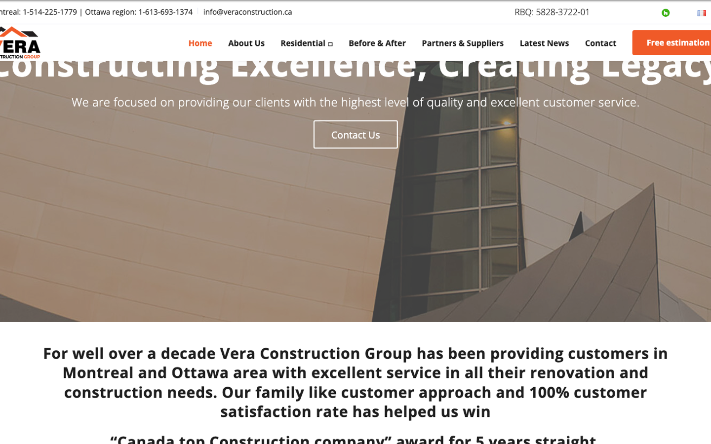 Превью сайта Vera Construction из Web Archive